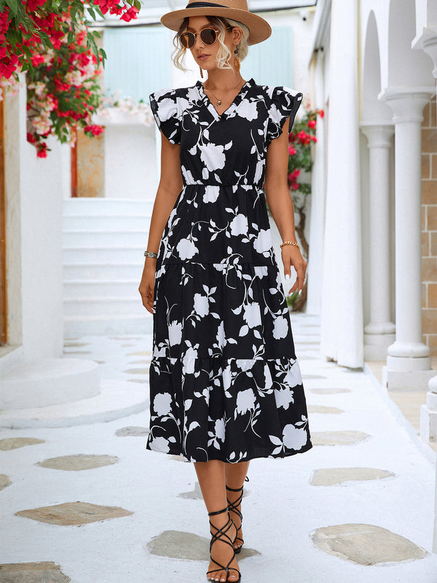 Floral V-Neck Midi Dress