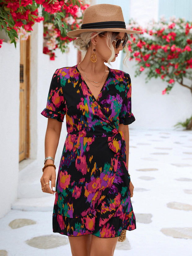 Printed Flounce Sleeve Dress