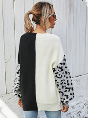 Leopard V-Neck Tunic Pullover Sweater