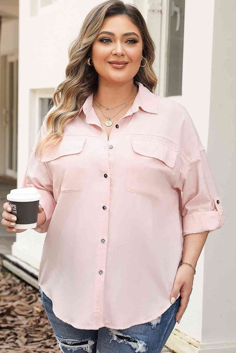 Plus Size Button Front Long Sleeve Shirt