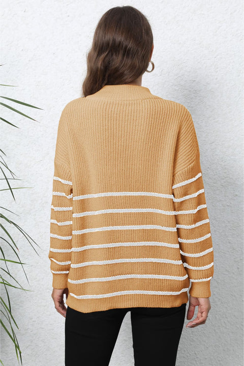 Stripe Zip-Up Long Sleeve Sweater