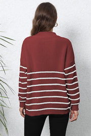 Stripe Zip-Up Long Sleeve Sweater