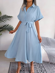 Short Sleeve Tie Belt Dress