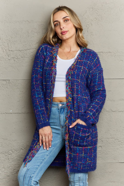 Plaid Fringe Longline Cardigan