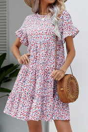 Ditsy Floral Flounce Sleeve Dress