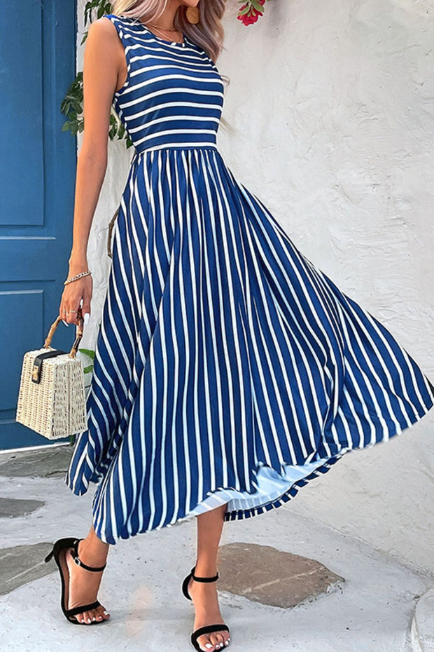 Striped Sleeveless Dress with Pockets