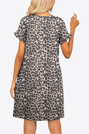 Flounce Sleeve Round Neck Dress with Pockets