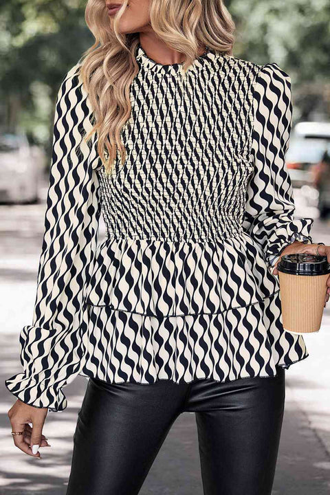 Printed Flounce Sleeve Blouse