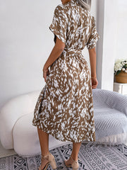 Printed Short Sleeve Tie Waist Dress