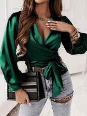 Tie Front Long Sleeve Blouse