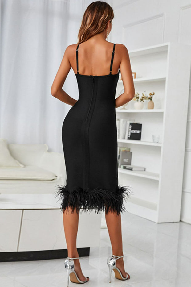 Spaghetti Strap Feather Trim Dress