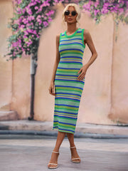 Striped Sleeveless Midi Cover Up Dress