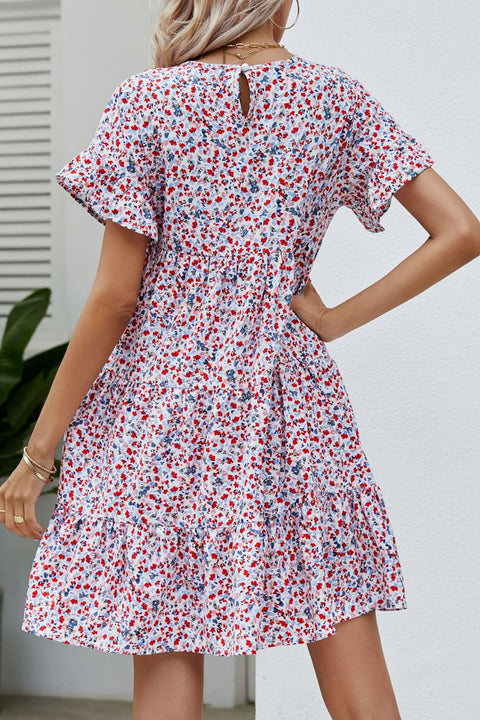 Ditsy Floral Flounce Sleeve Dress