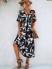 Printed Balloon Sleeve Dress