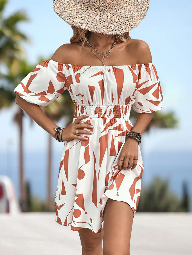 Printed Off-Shoulder Mini Dress