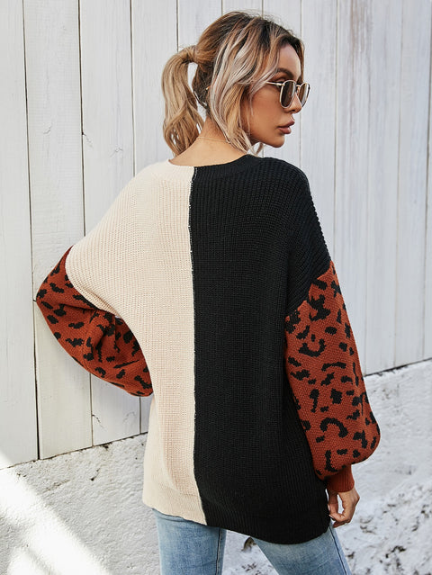 Leopard V-Neck Tunic Pullover Sweater