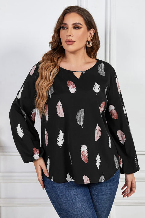 Plus Size Printed Long Sleeve Blouse