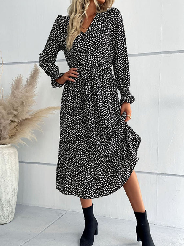 Printed V-Neck Midi Dress