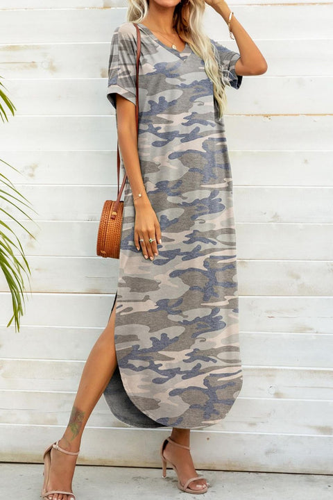 Printed V-Neck Curved Dress