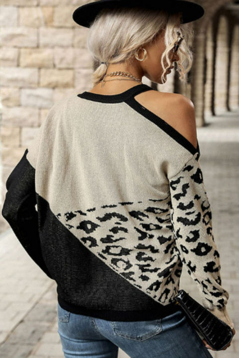 Leopard Cold-Shoulder Sweater