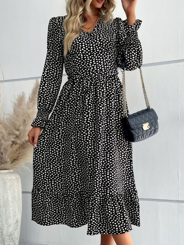 Printed V-Neck Midi Dress