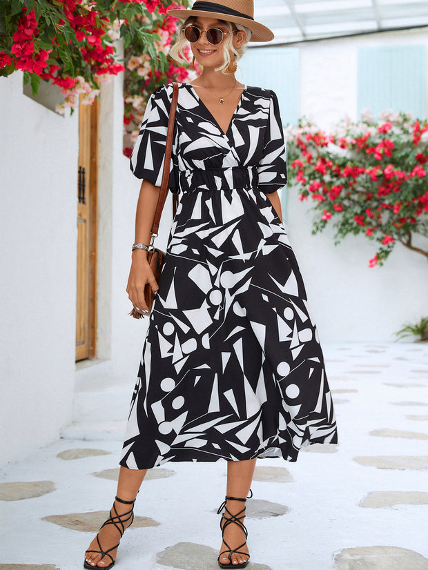 Printed Balloon Sleeve Dress