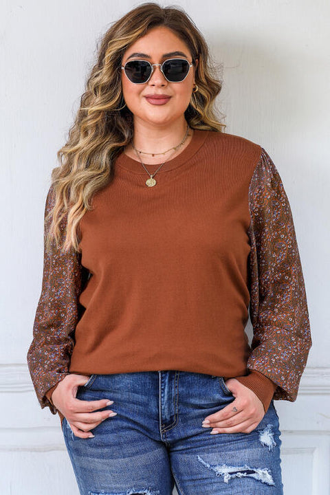 Plus Size Printed Round Neck Blouse