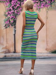 Striped Sleeveless Midi Cover Up Dress