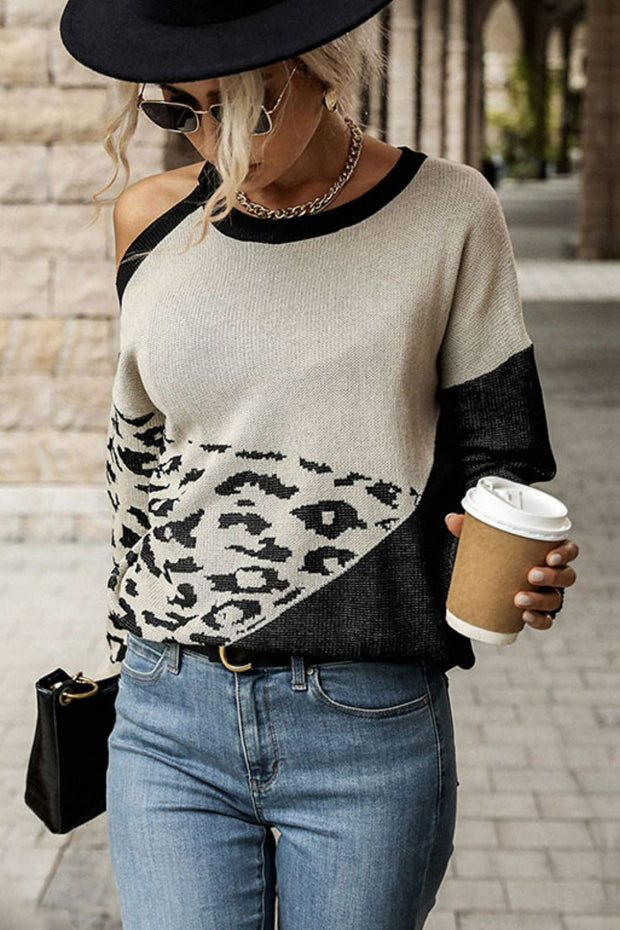 Leopard Cold-Shoulder Sweater