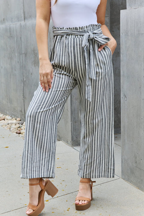 Full Size Paperbag Waist Striped Culotte Pants