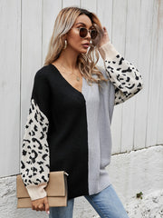 Leopard V-Neck Tunic Pullover Sweater