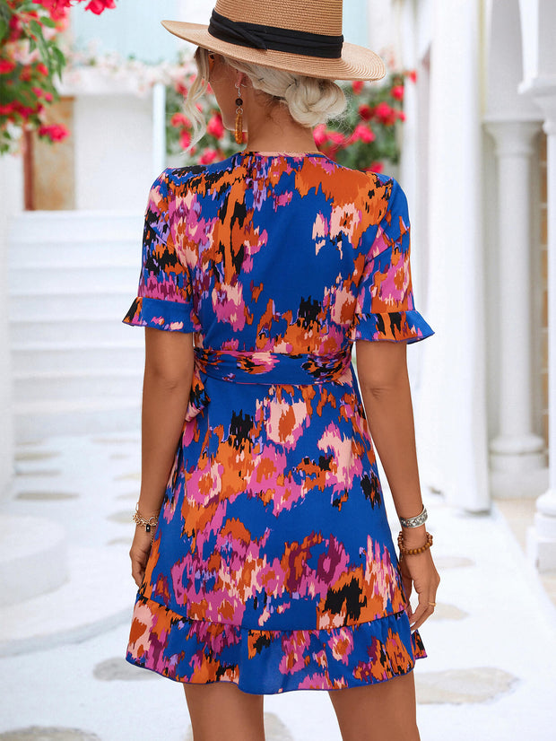 Printed Flounce Sleeve Dress