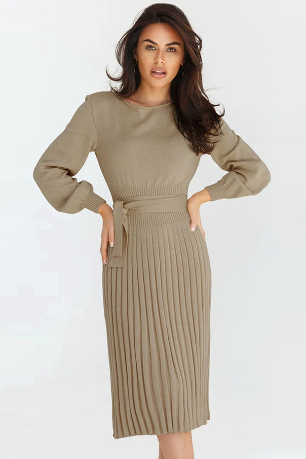 Long Sleeve Pleated Sweater Dress