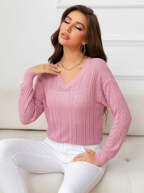 V-Neck Long Sleeve Knit Top