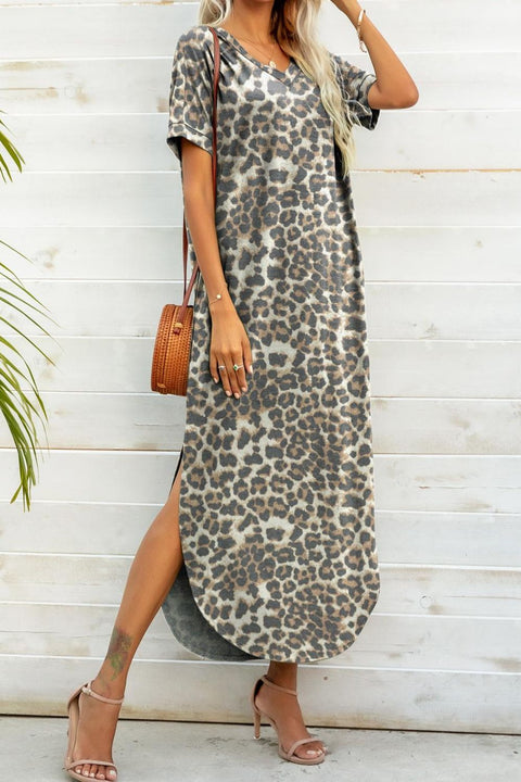 Printed V-Neck Curved Dress