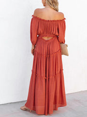 Ruffle Trim Off-Shoulder Maxi Dress