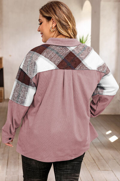 Plus Size Plaid Jacket with Pockets