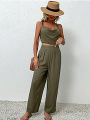 Crisscross Back Crop Top and Pants Set