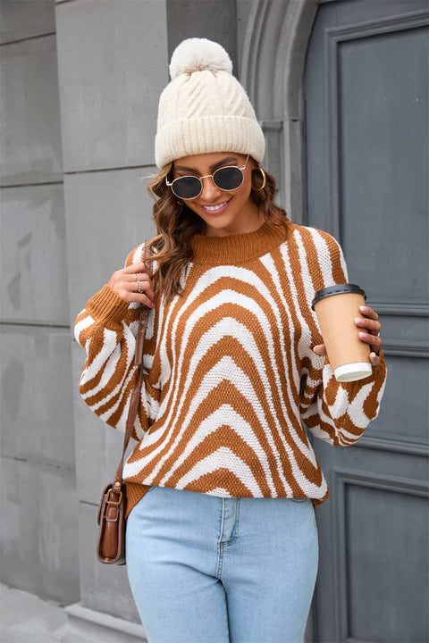 Printed Round Neck Long Sleeve Sweater