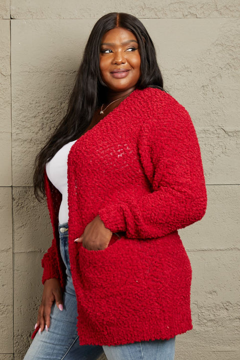 Full Size Open Front Popcorn Cardigan