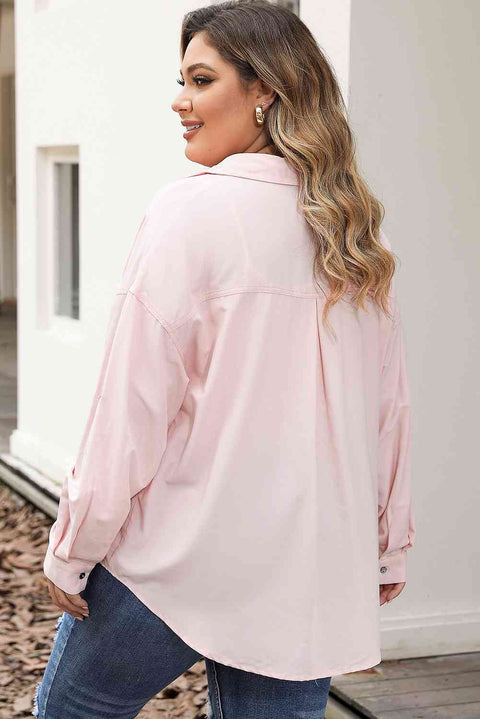 Plus Size Button Front Long Sleeve Shirt