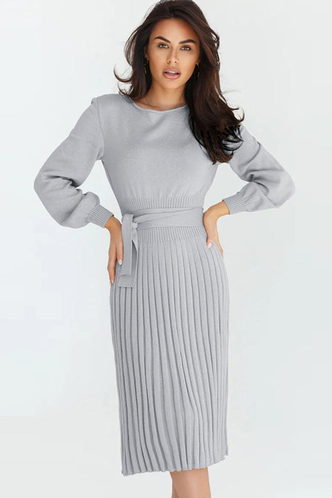 Long Sleeve Pleated Sweater Dress