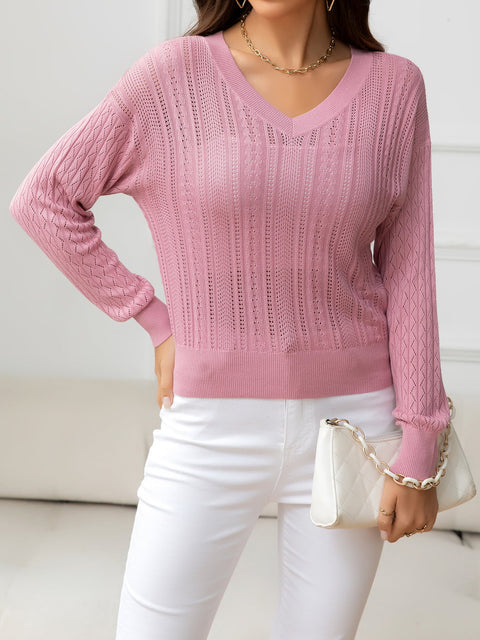 V-Neck Long Sleeve Knit Top