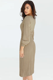 Long Sleeve Pleated Sweater Dress