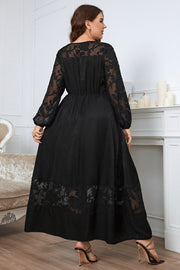 Plus Size Embroidery Long Sleeve Maxi Dress