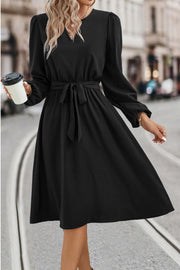 Tie Waist Long Sleeve Dress