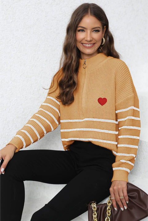 Stripe Zip-Up Long Sleeve Sweater