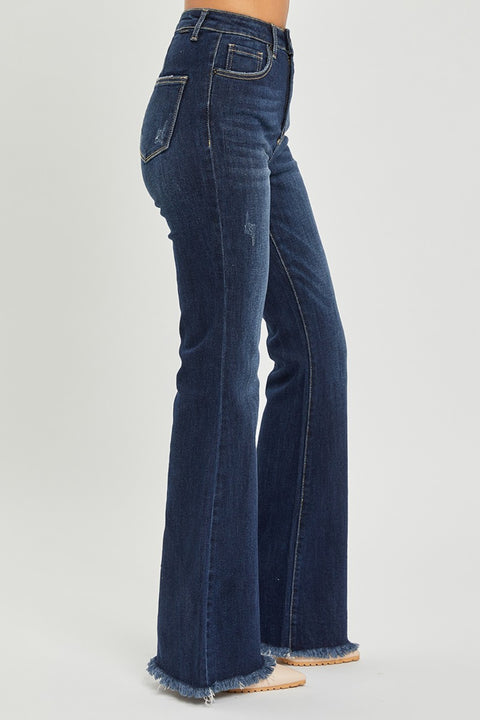 High Waist Raw Hem Flare Jeans