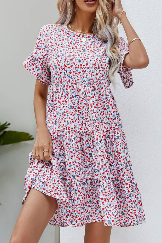 Ditsy Floral Flounce Sleeve Dress