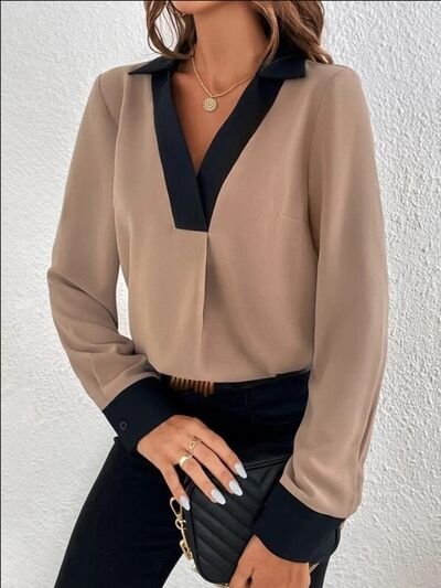 V-Neck Long Sleeve Blouse